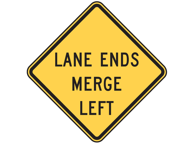 Historical Lane ends merge left sign (W9-2)