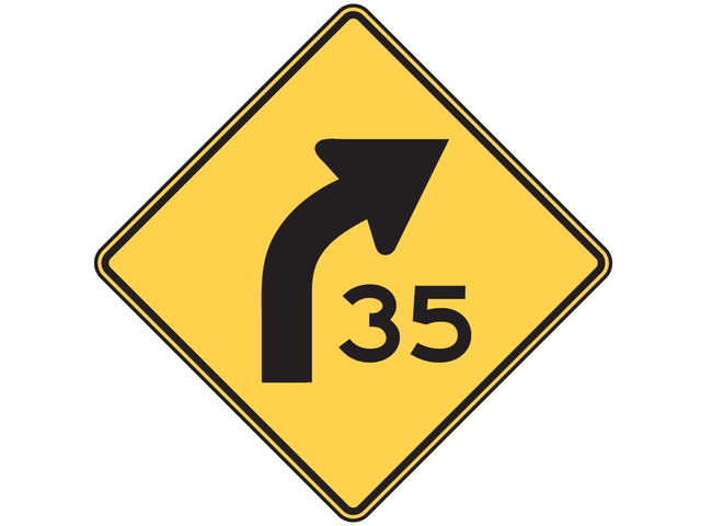 Historical Combined curve and advisory speed sign (W1-2a)
